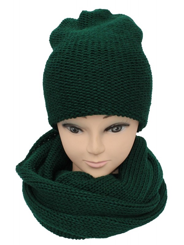 Kepurės ir šaliko komplektas, su merino vilna, žalias smaragdo