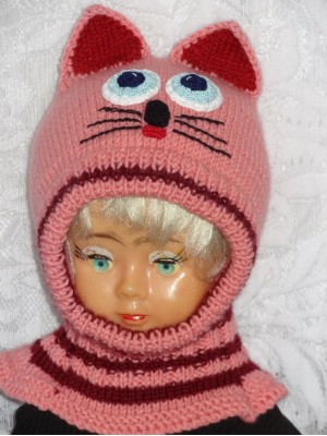 Kepurė šalmas mergaitei - Rožinė-bordo katytė