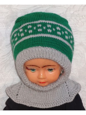 Merino vilnos kepurė šalmas Žalia pilka